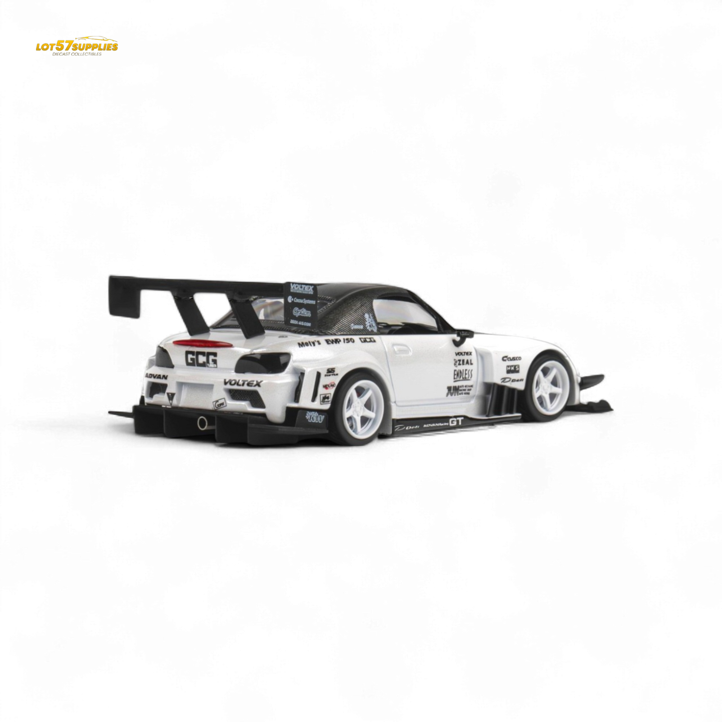 Metallic white Honda S2000 microturbo diecast car in 1:64 scale, detailed model from Lot57Supplies Diecast Shop.