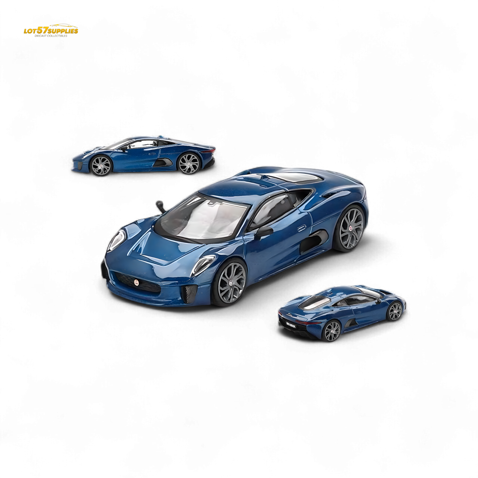 Blue Mini-GT Jaguar C-X75 diecast model in 1:64 scale, detailed miniature car by Lot57Supplies Diecast Shop