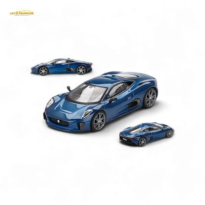 Blue Mini-GT Jaguar C-X75 diecast model in 1:64 scale, detailed miniature car by Lot57Supplies Diecast Shop