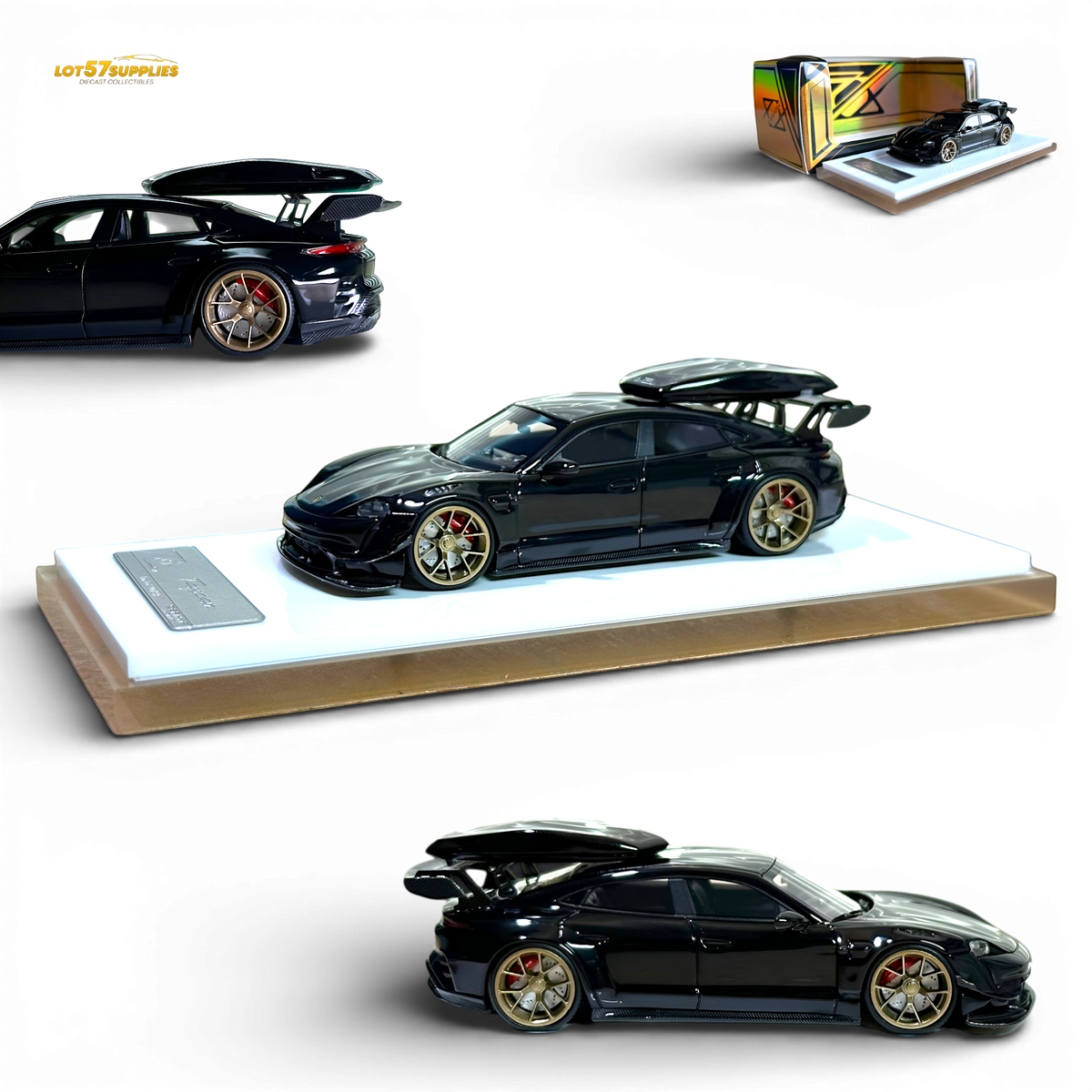 404ERROR Porsche Taycan Black with Roof Box 1:64 – Evergreen Kings