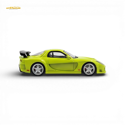 Green Mazda RX-7 VeilSide diecast model in 1:64 scale by Lot57Supplies Diecast Shop, detailed miniature collectible.