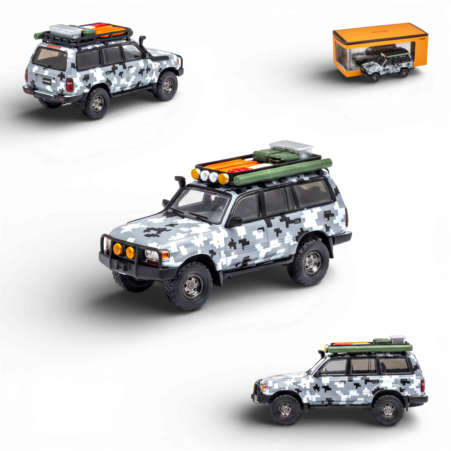 GCD Toyota Land Cruiser LC80 Digital Camouflage - Accessories Included 1:64 - Evergreen Kings