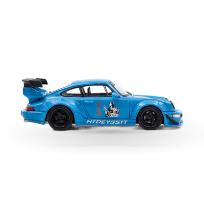 Blue Mini Station Porsche 911 964 RWB HIDEYOSHI diecast model in 1:64 scale, detailed miniature car from Lot57Supplies Diecast Shop