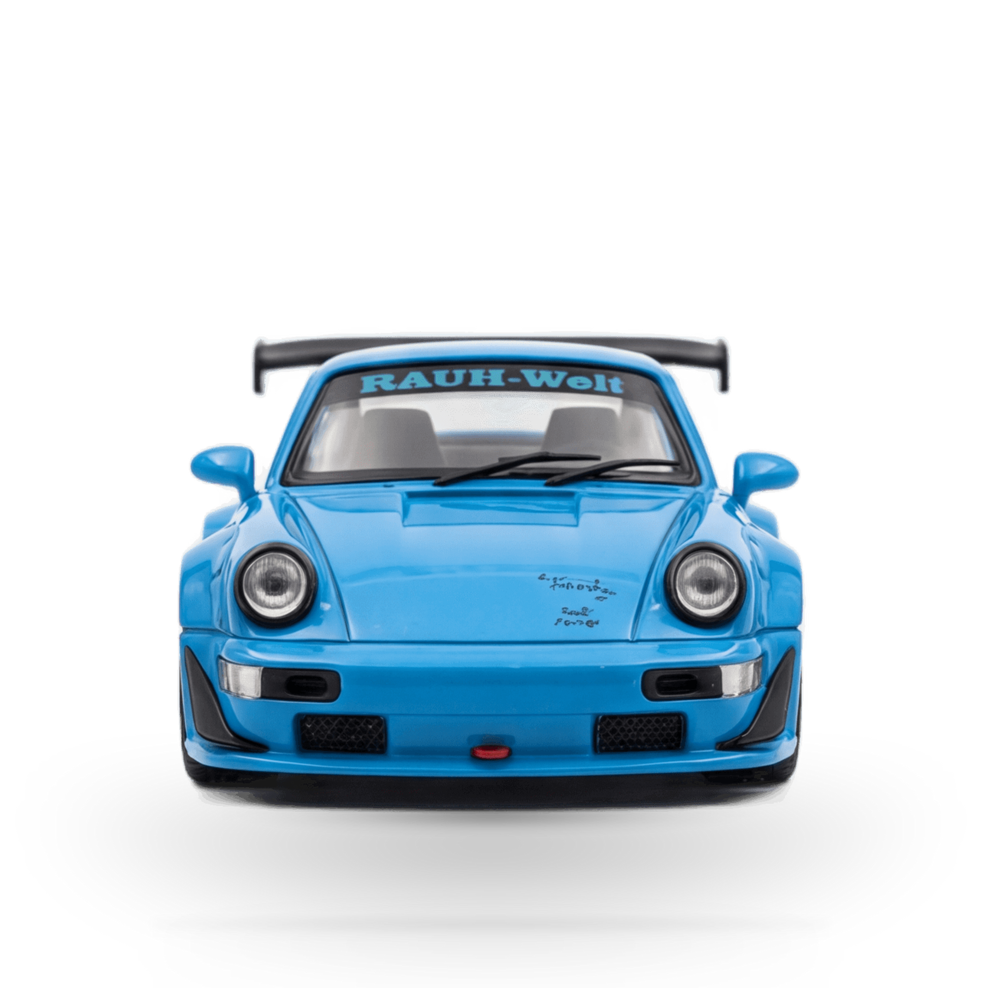 Blue Mini Station Porsche 911 964 RWB HIDEYOSHI diecast model in 1:64 scale, detailed Porsche collector's item.