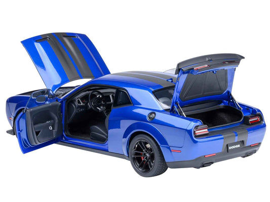 2022 Dodge Challenger SRT Jailbreak Indigo Blue Metallic with Carbon Stripes 1/18 Model Car by Autoart
