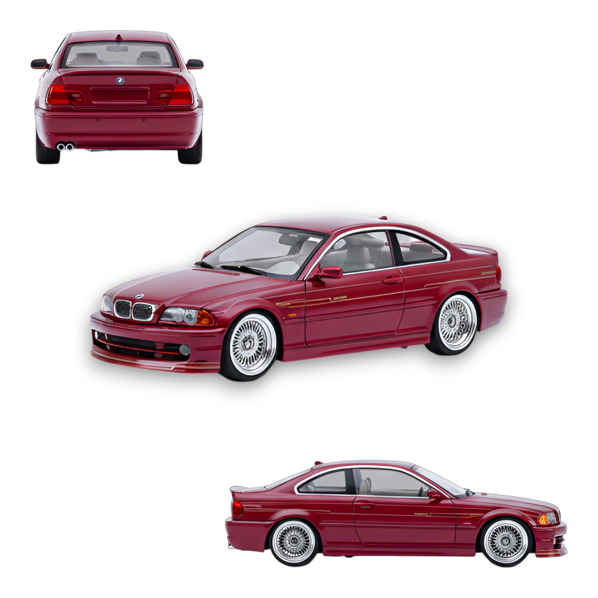 Deep wine red BMW E46 Alpina B3 diecast model by YM Model, 1:64 scale, detailed miniature car for collectors