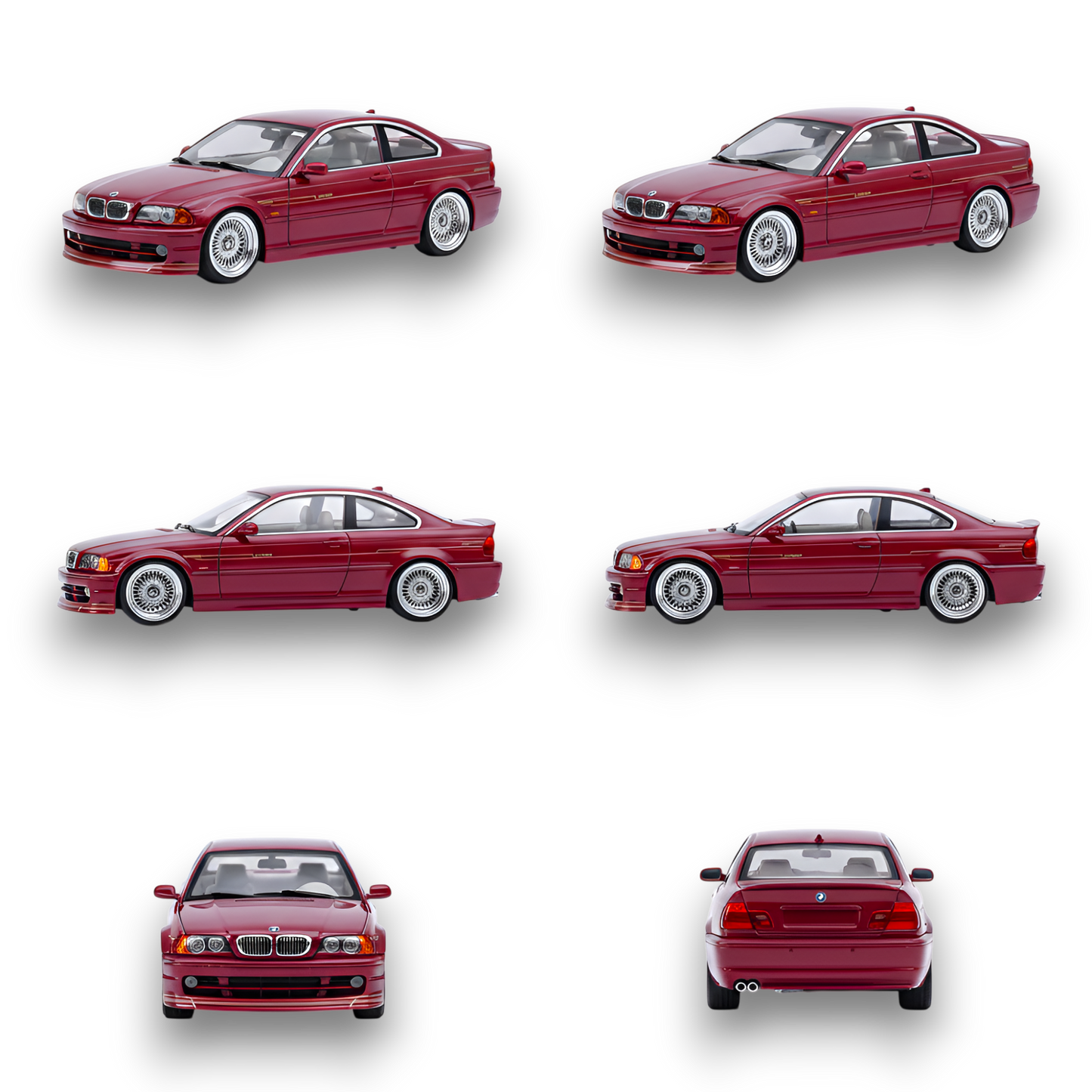 BMW E46 Alpina B3 diecast model in deep wine red, 1:64 scale, detailed miniature from Lot57Supplies Diecast Shop.