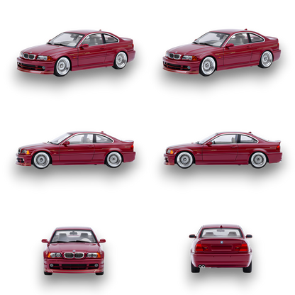 BMW E46 Alpina B3 diecast model in deep wine red, 1:64 scale, detailed miniature from Lot57Supplies Diecast Shop.