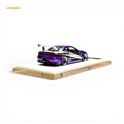 Nissan Skyline R34 "GIFTED" diecast resin model by 404ERROR x LOT 57 RYOHE, detailed 1:64 scale collectible.