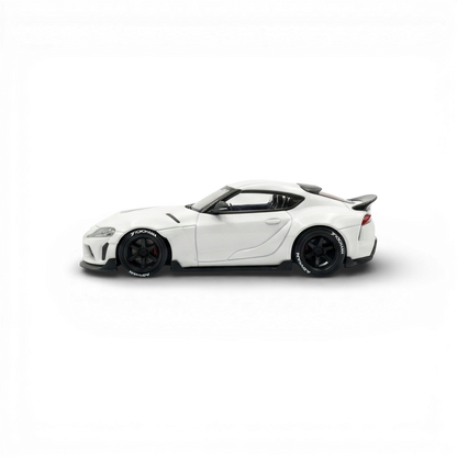 White Toyota Supra GR diecast model in 1:64 scale by ATOZ, detailed miniature car from Lot57Supplies Diecast Shop.