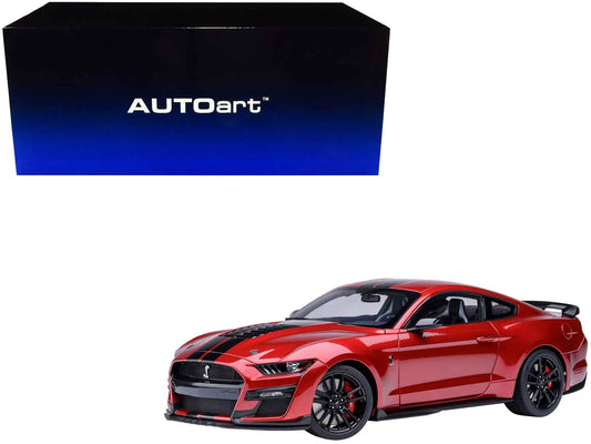 Ford Mustang Shelby GT500 Rapid Red Metallic with Black Stripes 1/18 Model Car by Autoart
