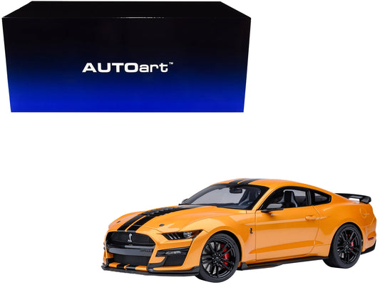 Ford Mustang Shelby GT500 Cyber Orange Metallic with Black Stripes 1/18 Model Car by Autoart