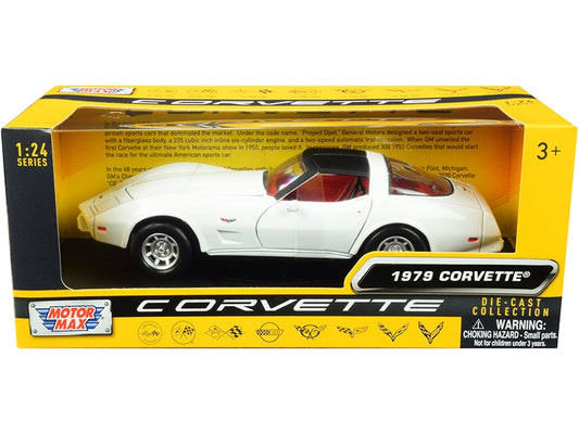 1979 Chevrolet Corvette C3 White with Black Top and Red Interior "History of Corvette" Series 1/24 Diecast Model Car by Motormax