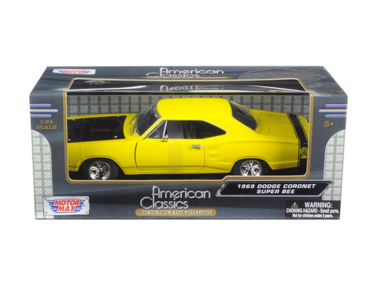 Top-Pick | 1969 Dodge Coronet Super Bee Yellow 1/24 Diecast Car Model by Motormax