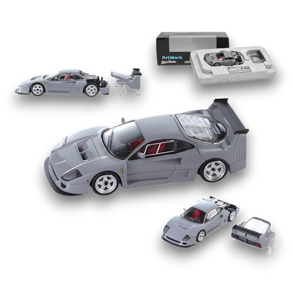 Chalk grey Ferrari F40 LM diecast model by Stance Hunters, 1:64 scale, detailed miniature car.