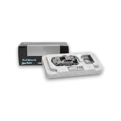 Chalk grey Ferrari F40 LM diecast model by Stance Hunters, 1:64 scale, detailed collectible car.