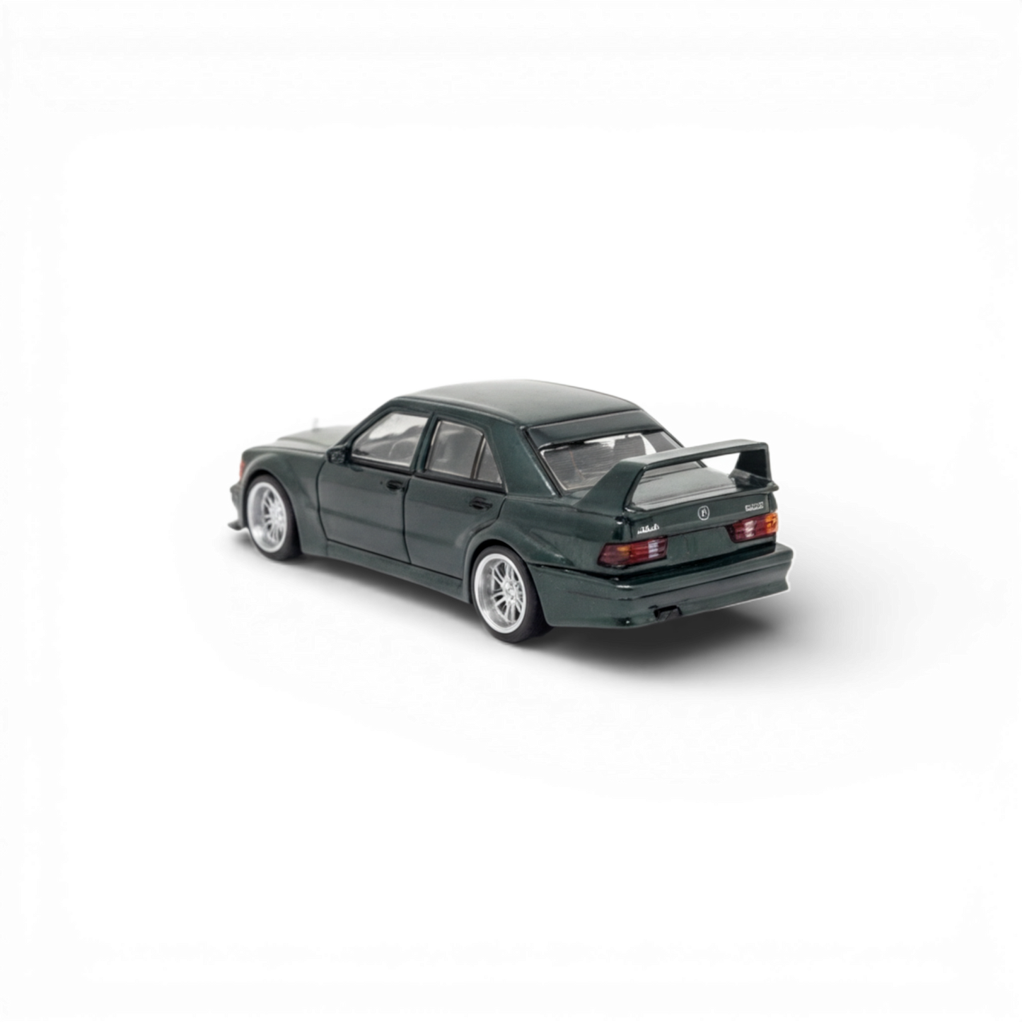 Mercedes-Benz 190E 2.5-16 Evolution diecast model in British Green, detailed scale 1:64 from Lot57Supplies Diecast Shop.