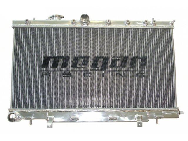 Megan Racing 2-Row Aluminum Radiator for 2002-2007 Subaru WRX/STI, high-performance aftermarket radiator with aluminum core.