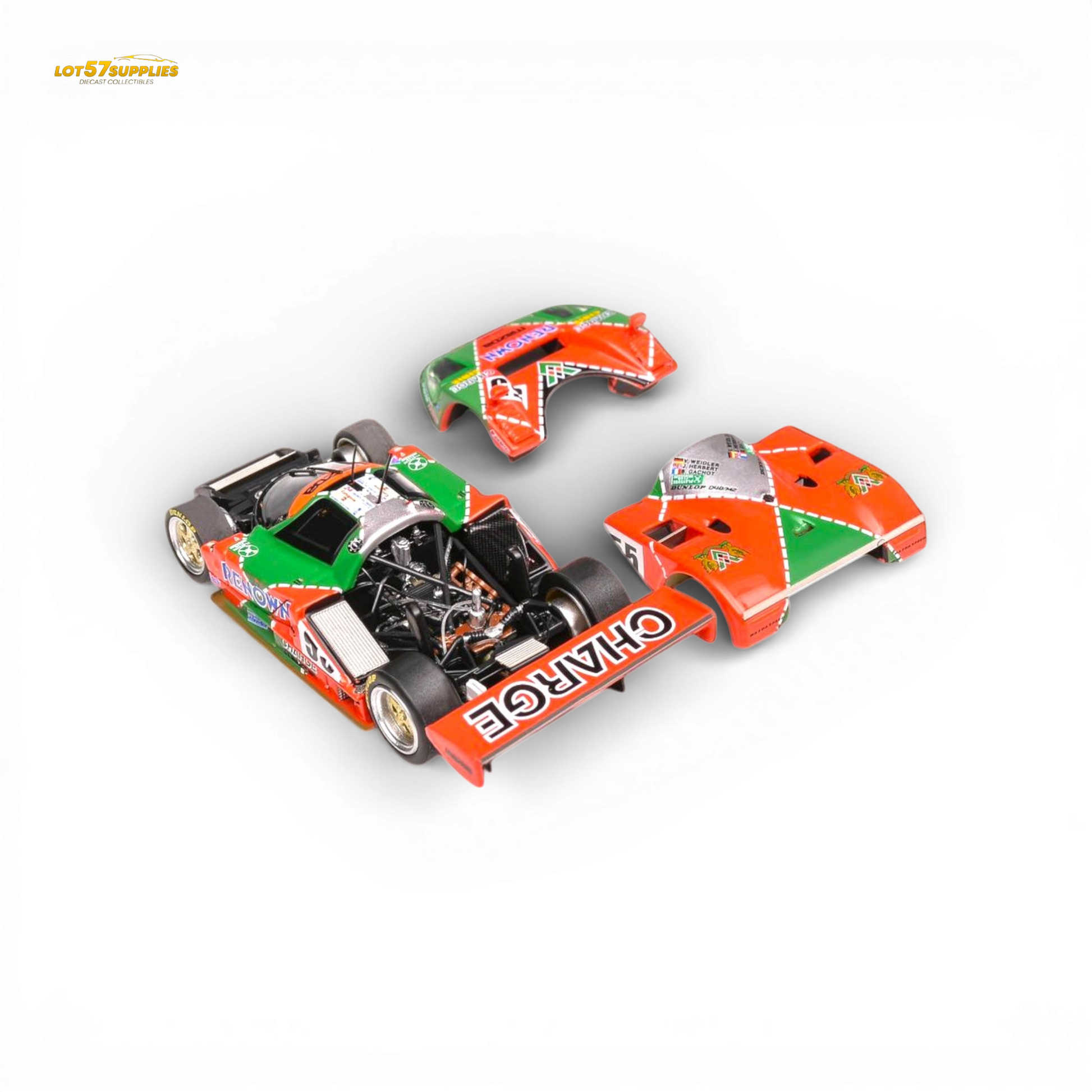 Diecast Mazda 787b #55 Le Mans race car in 1:64 scale by Lot57Supplies Diecast Shop, detailed model with vibrant livery.