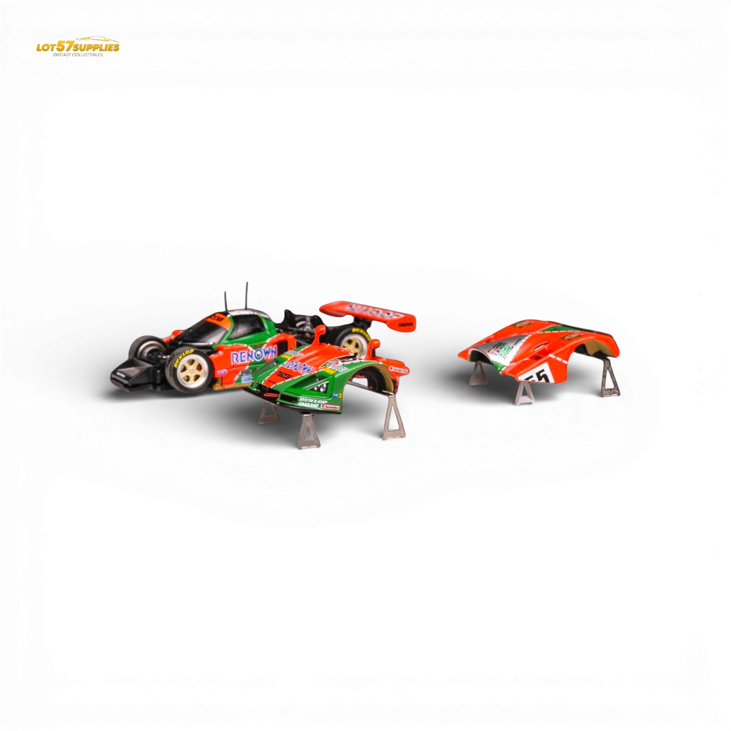 Diecast Mazda 787b #55 Le Mans race car in 1:64 scale by Lot57Supplies Diecast Shop, detailed model with vibrant colors.