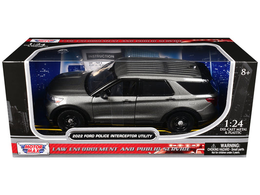Top-Pick | 2022 Ford Police Interceptor Utility Unmarked Gray Metallic "Builder's Kit" "Law Enforcement and Public Service" Series 1/24 Diecast Model Car by Motormax