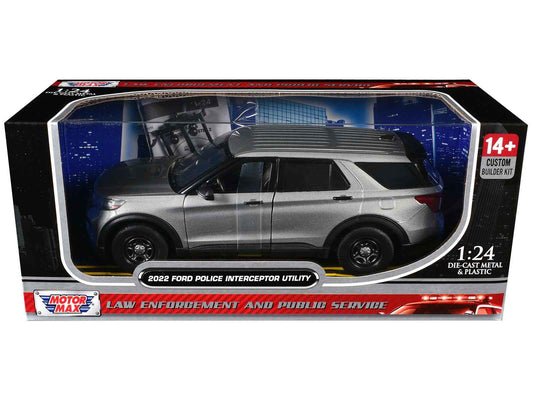 2022 Ford Police Interceptor Utility Unmarked Silver Metallic "Builder's Kit" "Law Enforcement and Public Service" Series 1/24 Diecast Model Car by Motormax