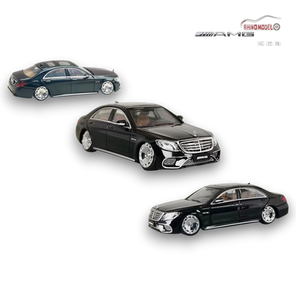 Black Mercedes-Benz AMG S63 W222 diecast model car with bagged wheels in 1:64 scale, detailed miniature by Lot57Supplies.