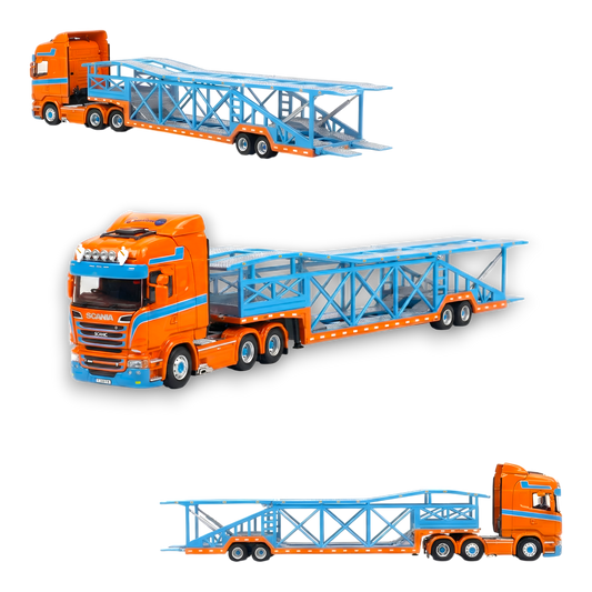 Flame Scania Car Carrier Blue & Orange 1:64 - Evergreen Kings