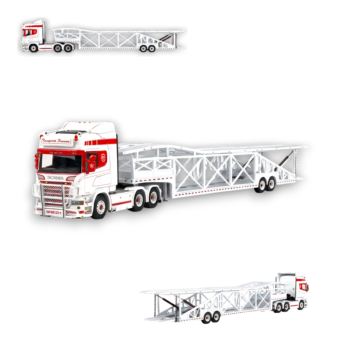 Flame Scania Car Carrier Transport Truck Red White 1:64 - Limited to 299 Pcs - Evergreen Kings