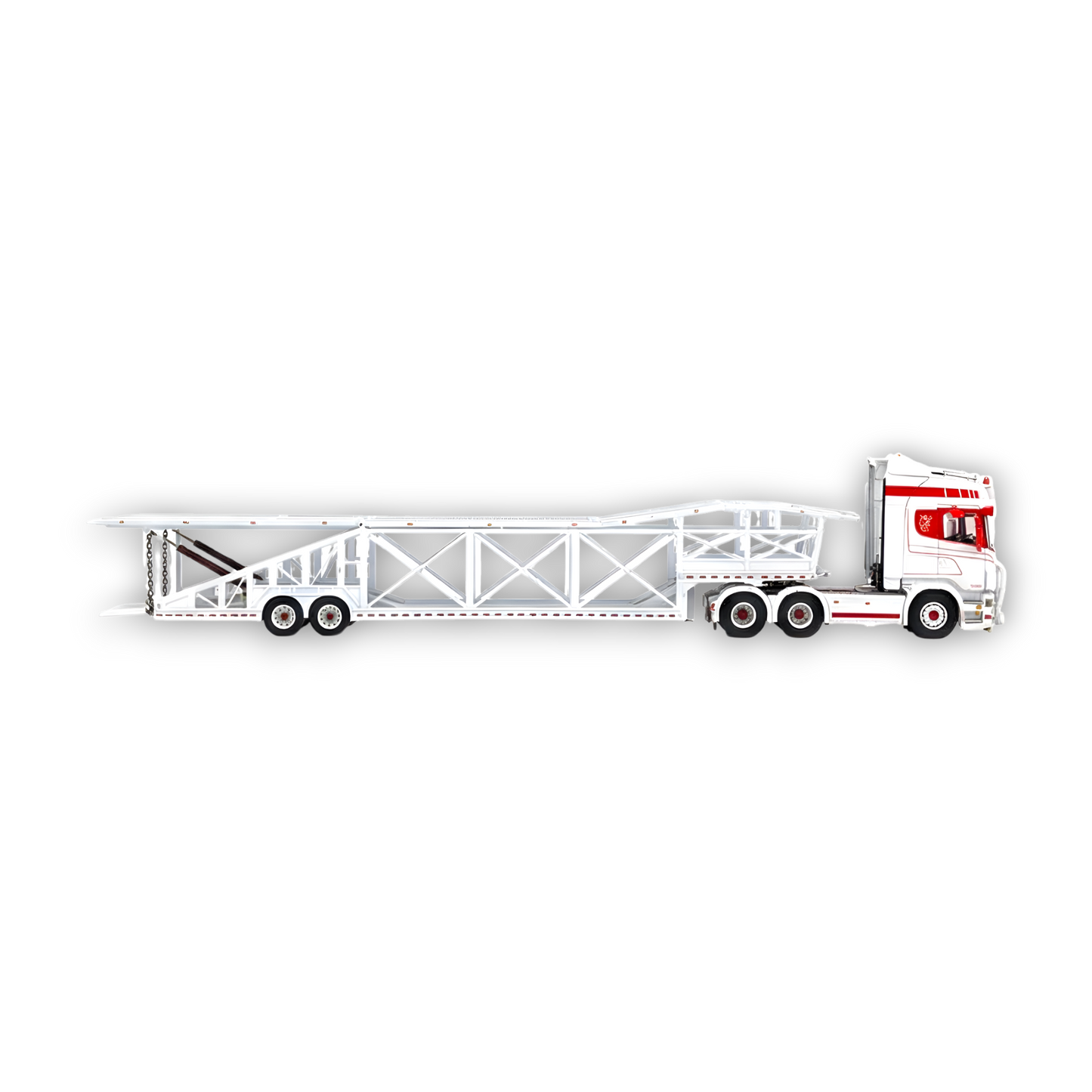 Flame Scania Car Carrier Transport Truck Red White 1:64 - Limited to 299 Pcs - Evergreen Kings