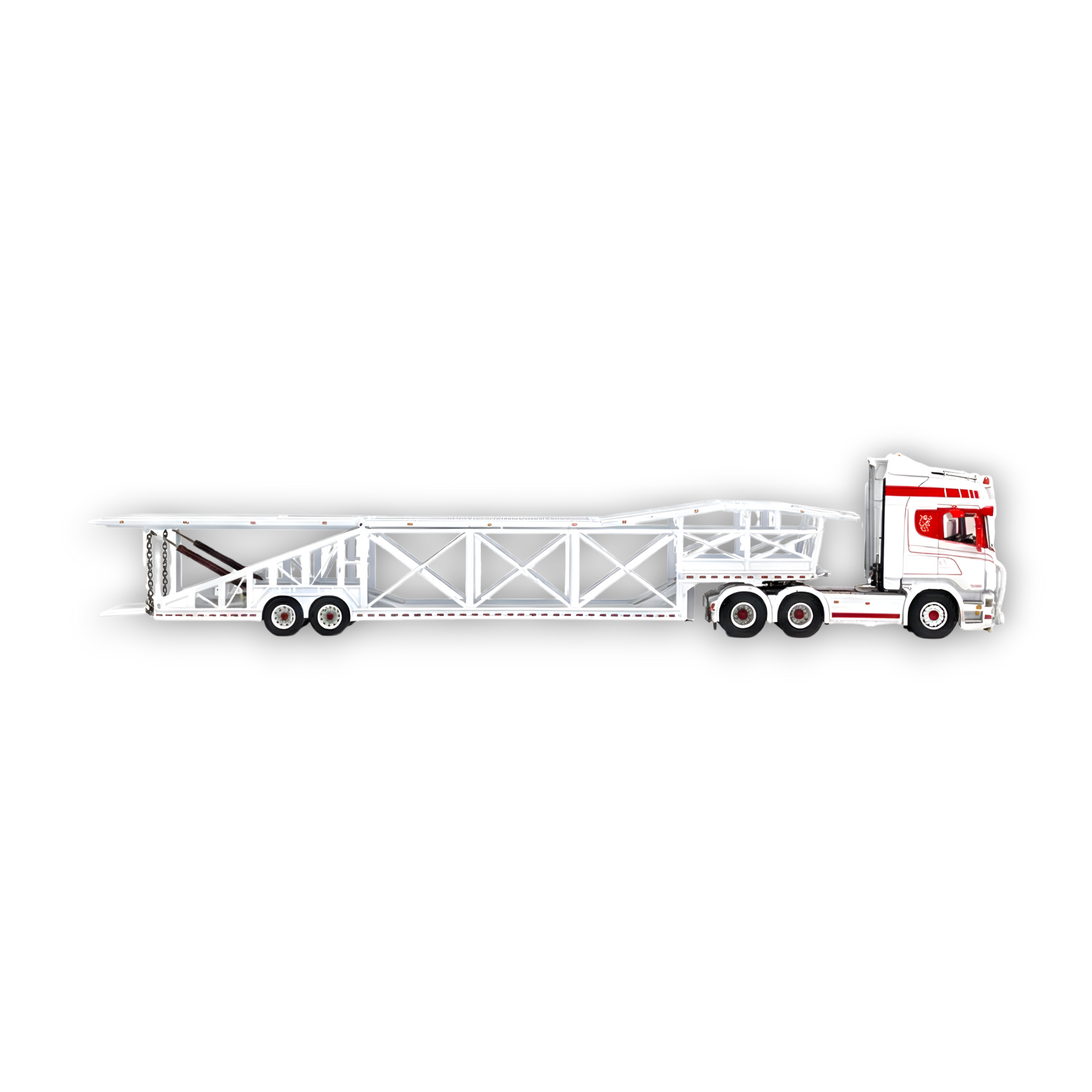 Flame Scania Car Carrier Transport Truck Red White 1:64 - Limited to 299 Pcs - Evergreen Kings