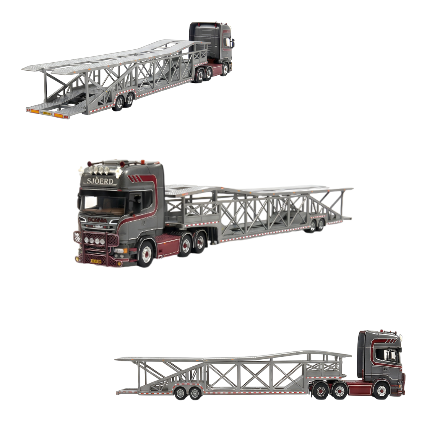 Flame Scania Car Carrier Transport Truck Grey Red 1:64 - Limited to 299 Pcs - Evergreen Kings