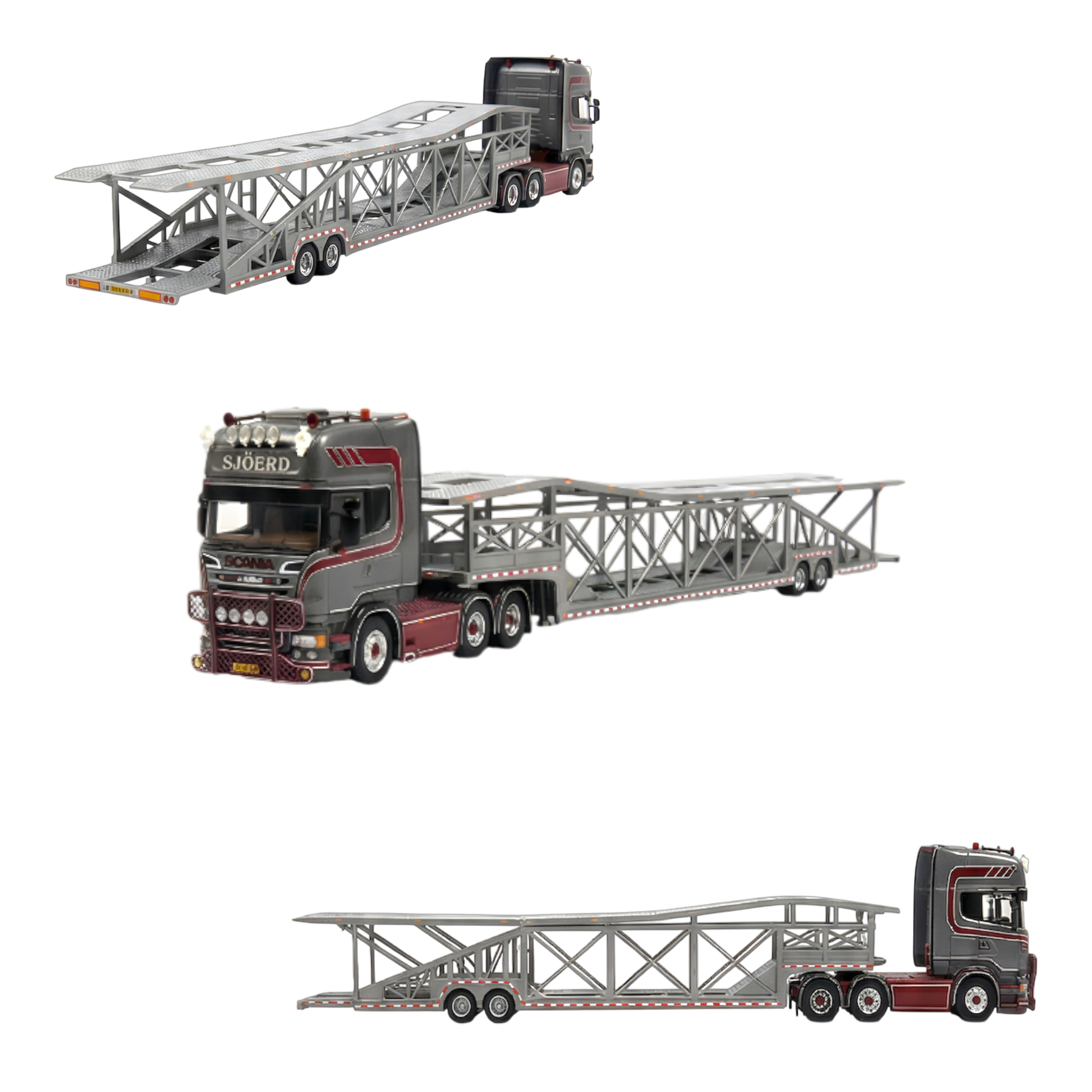 Flame Scania Car Carrier Transport Truck Grey Red 1:64 - Limited to 299 Pcs - Evergreen Kings