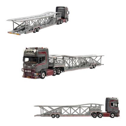 Flame Scania Car Carrier Transport Truck Grey Red 1:64 - Limited to 299 Pcs - Evergreen Kings