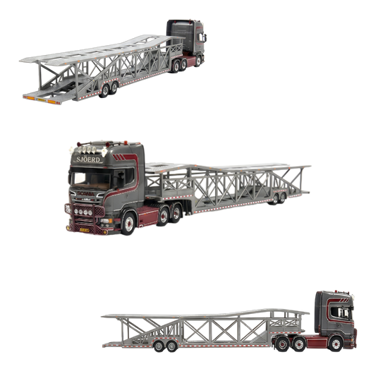Flame Scania Car Carrier Transport Truck Grey Red 1:64 - Limited to 299 Pcs - Evergreen Kings