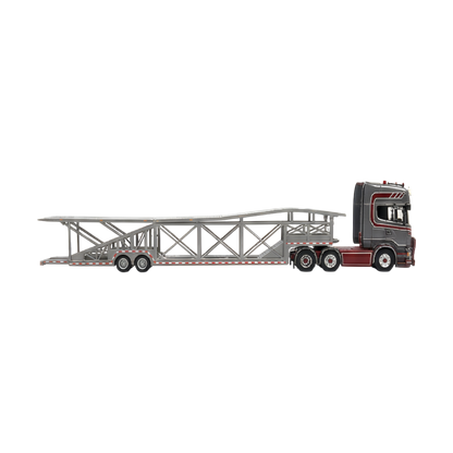 Flame Scania Car Carrier Transport Truck Grey Red 1:64 - Limited to 299 Pcs - Evergreen Kings