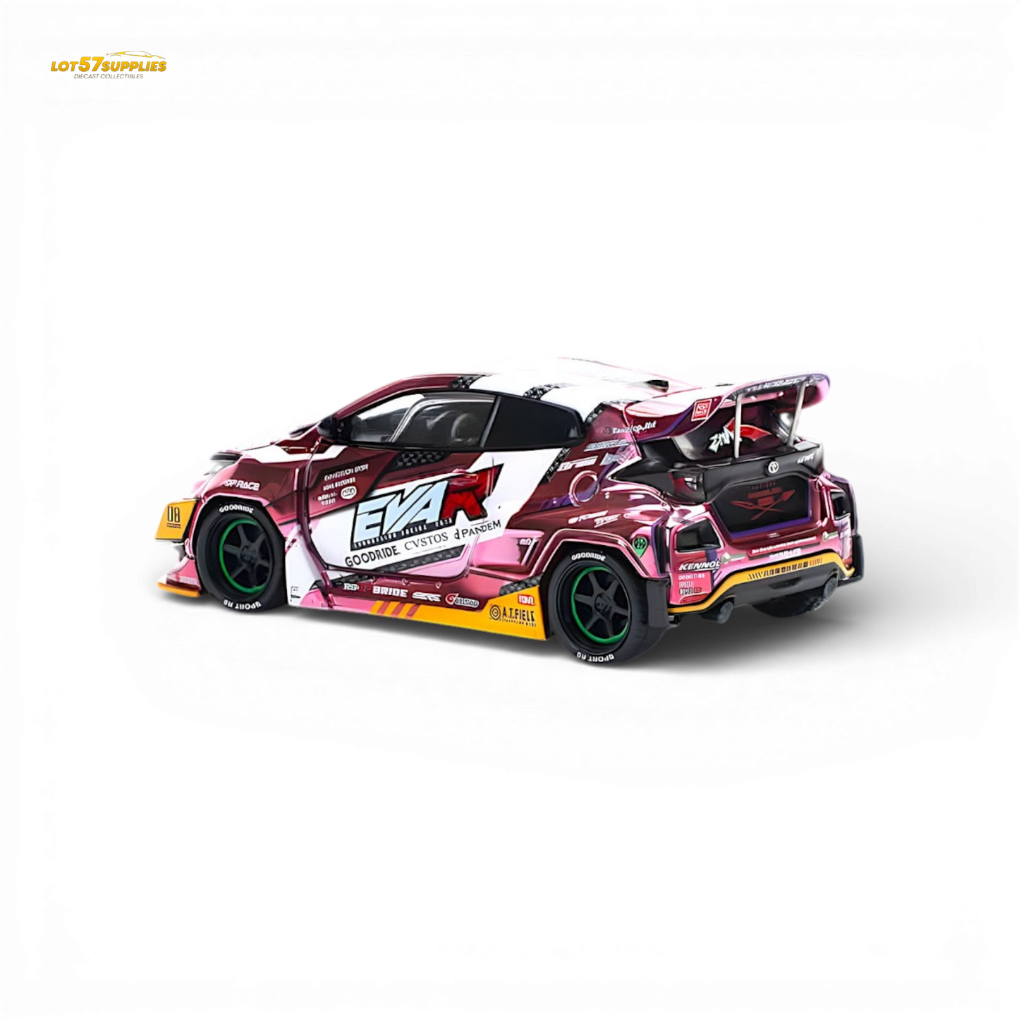 Pink PopRace Toyota GR YARIS diecast model in 1:64 scale, detailed replica from Lot57Supplies Diecast Shop