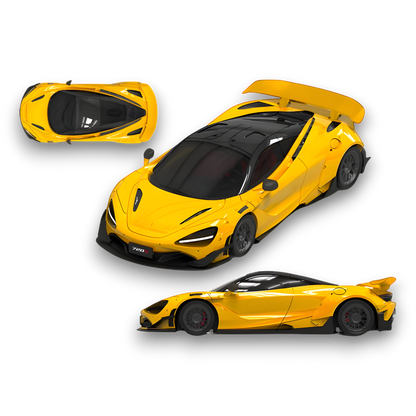 Yellow McLaren 720S diecast car model by SUPCAR in 1:64 scale, detailed McLaren sports car collectible.