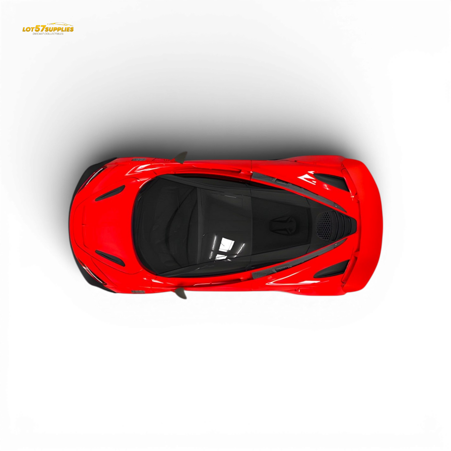 Red McLaren 720S diecast model by SUPCAR, 1:64 scale, detailed miniature car with sleek design and vibrant color.