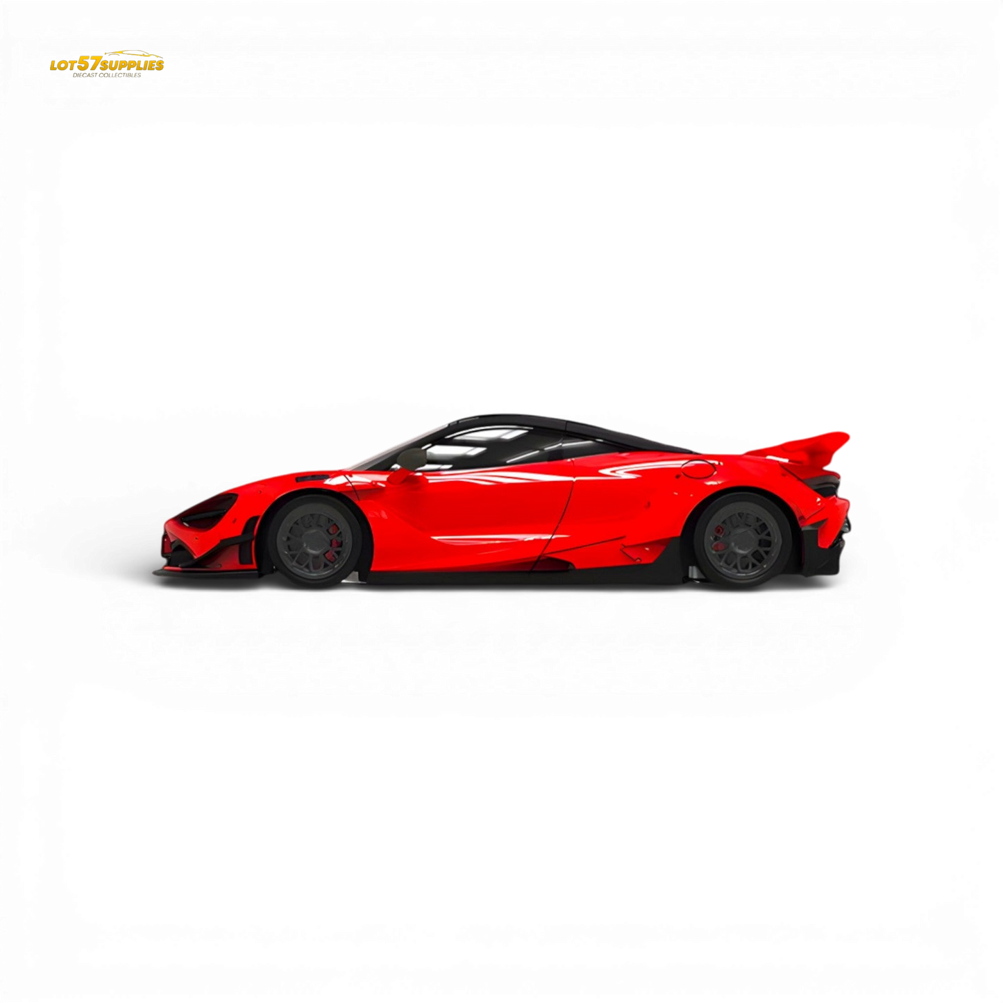 Red McLaren 720S diecast model car in 1:64 scale from SUPCAR by Lot57Supplies Diecast Shop, detailed miniature vehicle.
