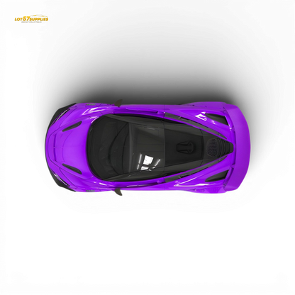 Purple McLaren 720S diecast model by SUPCAR in 1:64 scale, detailed miniature car on white background.
