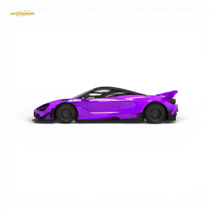 Purple McLaren 720S diecast model car in 1:64 scale by SUPCAR, detailed miniature sports car with sleek design.