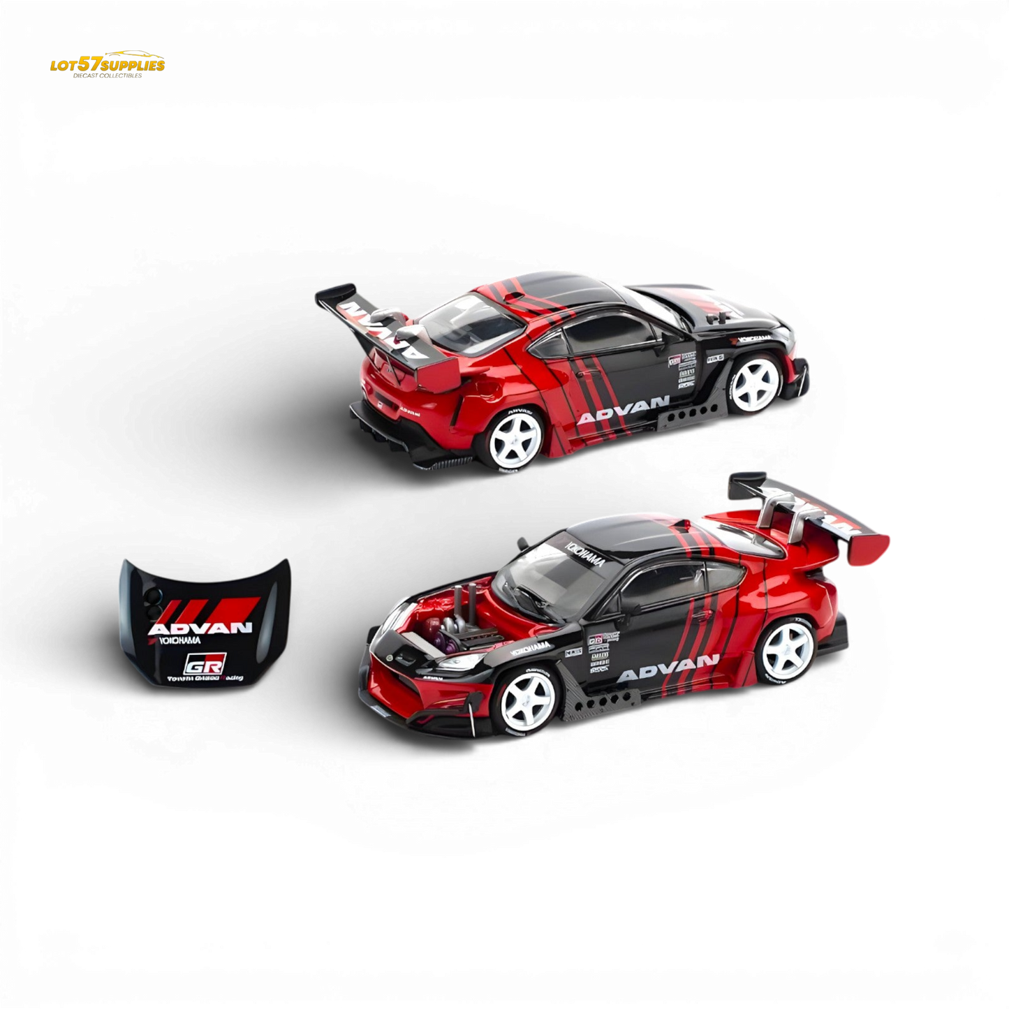 Toyota PopRace PANDEM GR86 diecast model in 1:64 scale, featuring ADVAN branding and detailed design from Lot57Supplies Diecast Shop