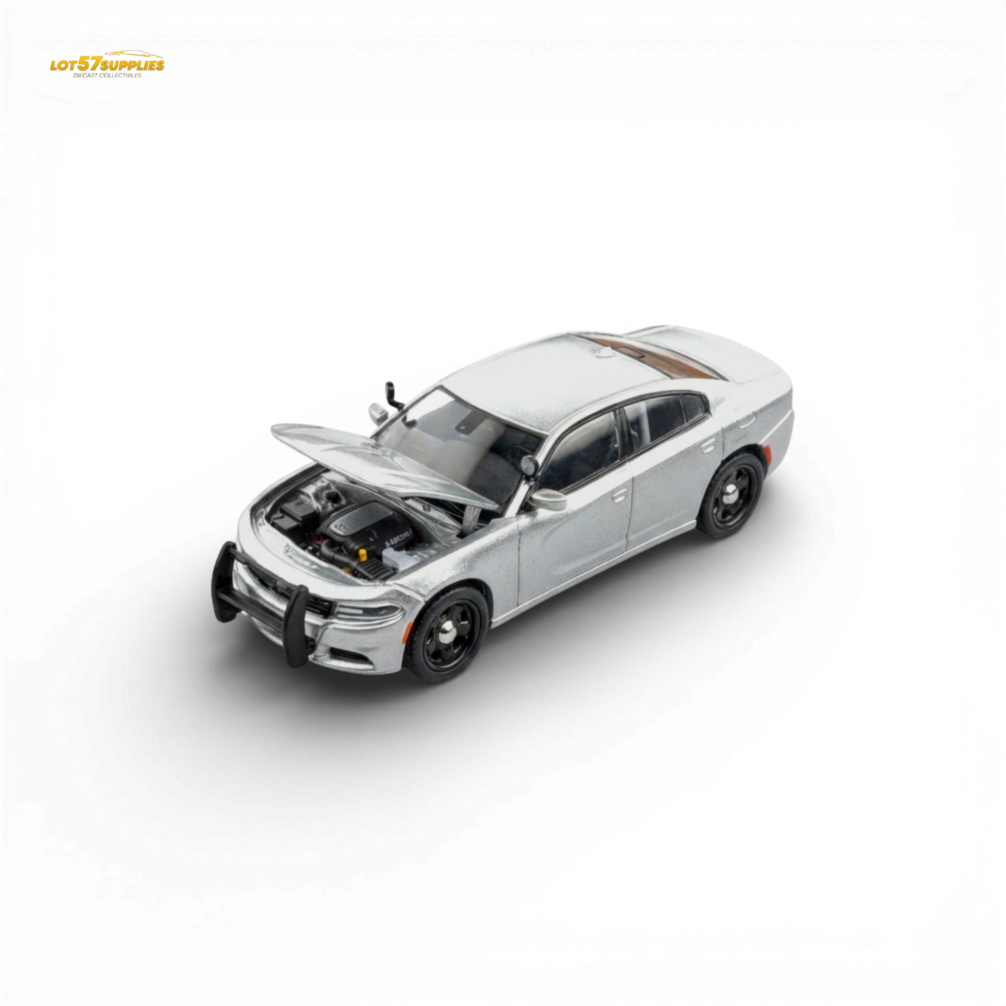 Silver Dodge Warhorse diecast model in 1:64 scale by Elite Collectibles, detailed silver Dodge vehicle with realistic features.
