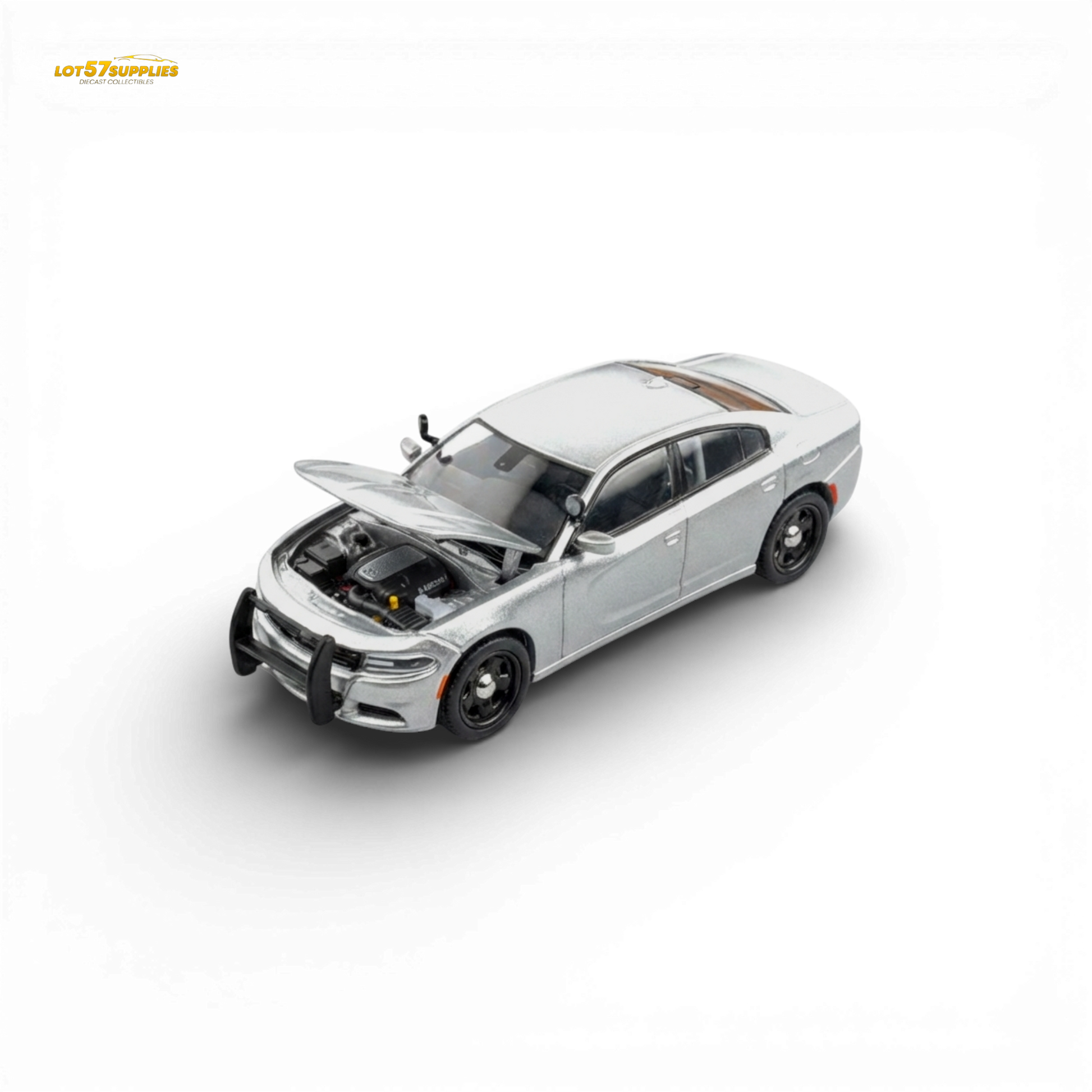 Silver Dodge Warhorse diecast model in 1:64 scale by Elite Collectibles, detailed silver Dodge vehicle with realistic features.