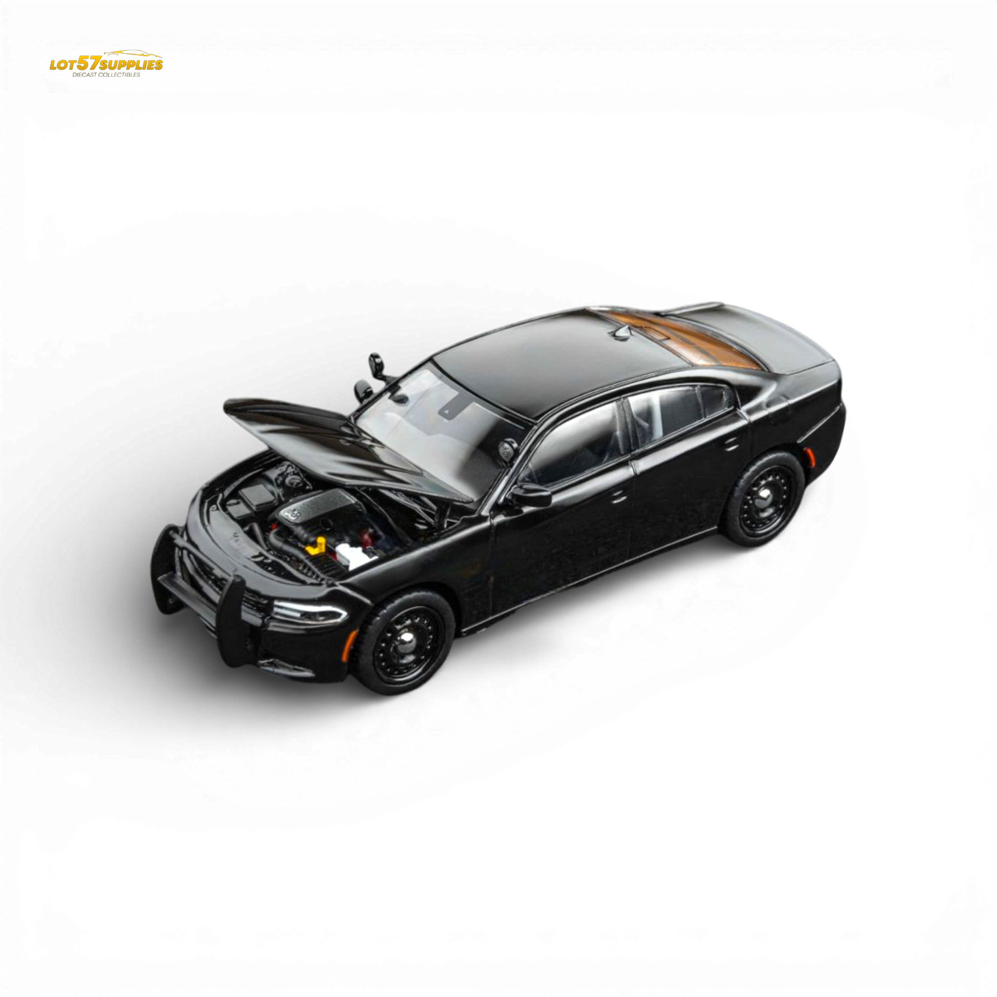 Black Dodge Warhorse Police Interceptor diecast model in 1:64 scale from Elite Collectibles, detailed police vehicle replica.