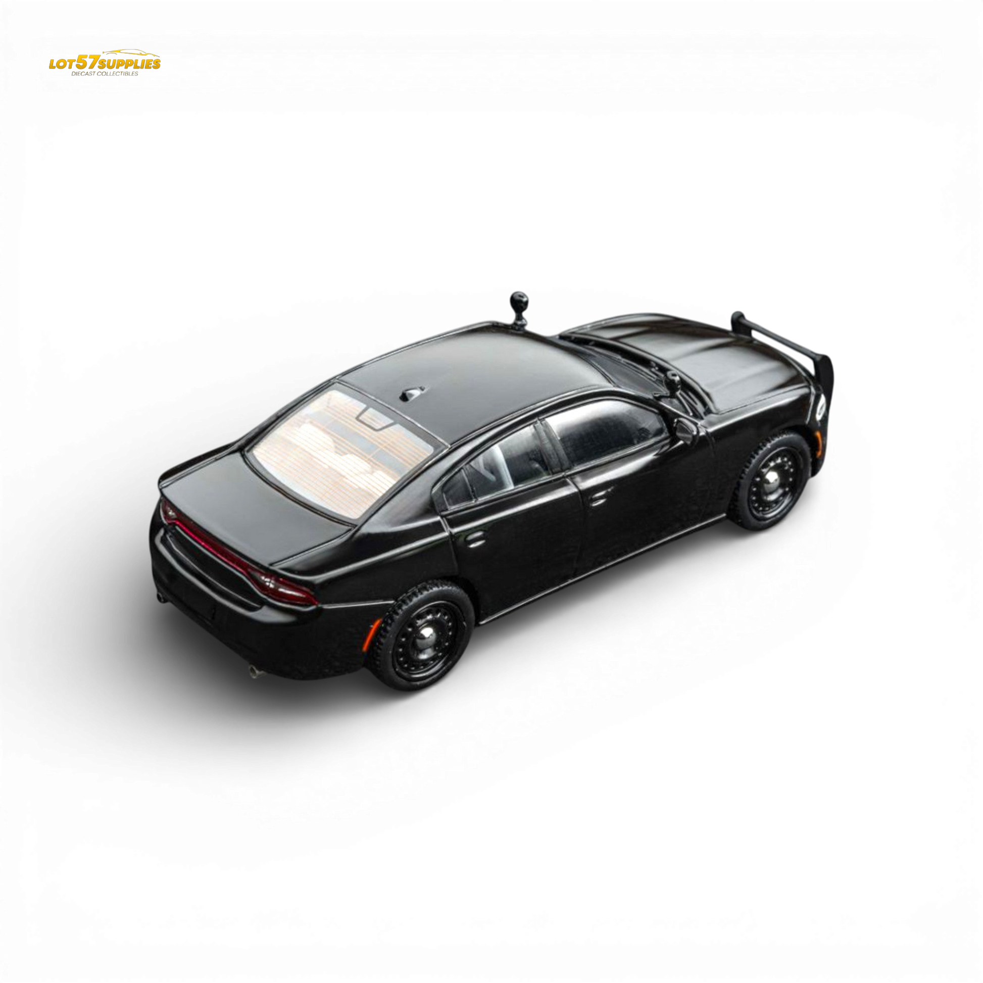 Black Dodge Warhorse Police Interceptor diecast car by Elite Collectibles in 1:64 scale, detailed model with police markings.