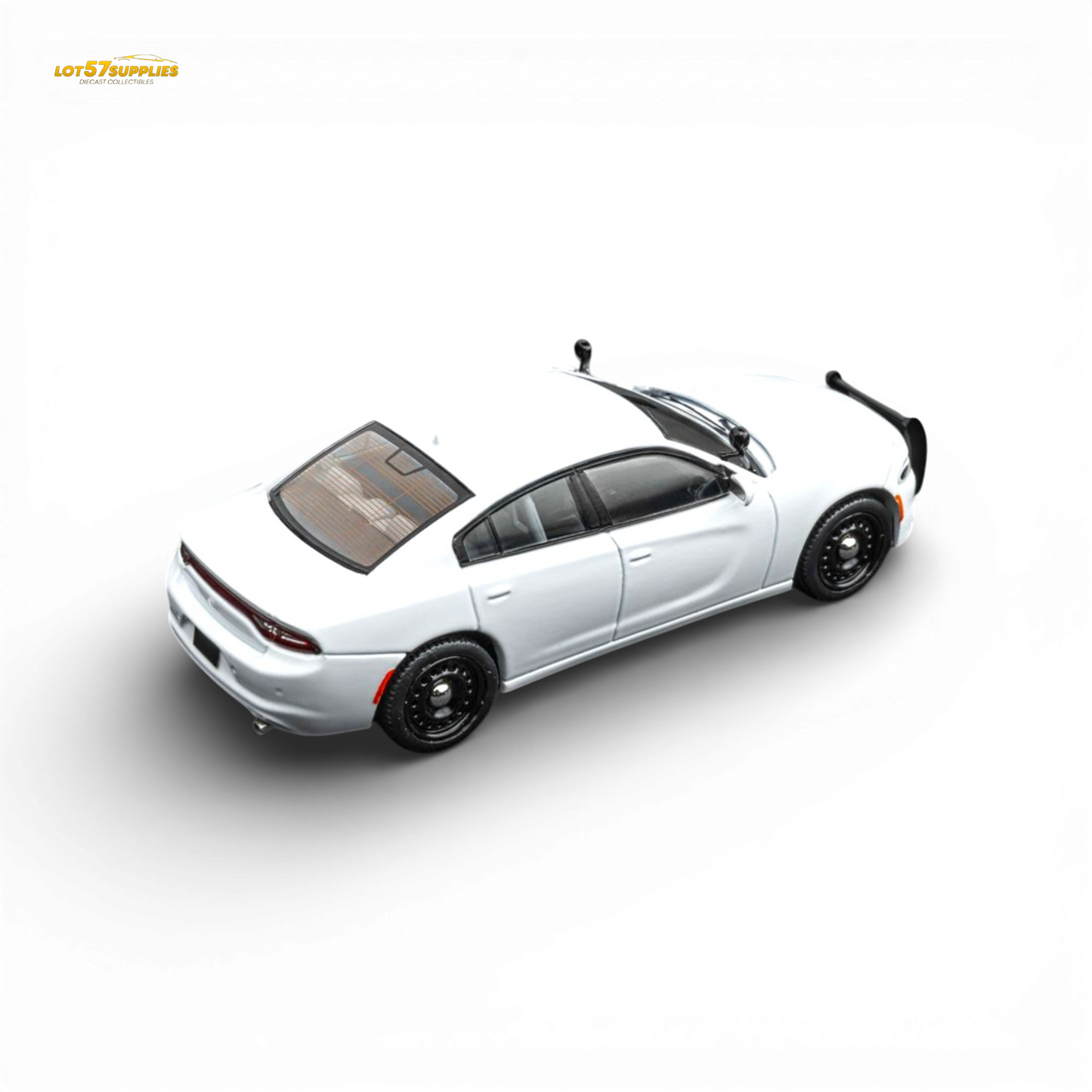 White Dodge Warhorse Police Interceptor diecast car in 1:64 scale from Elite Collectibles, featuring detailed police vehicle design.