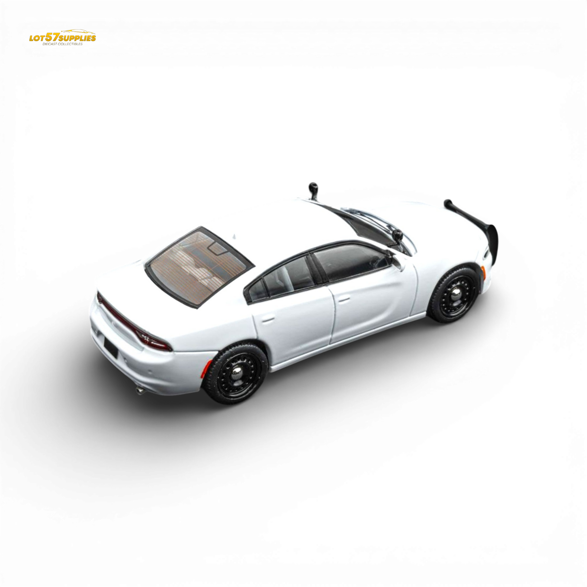 White Dodge Warhorse Police Interceptor diecast car in 1:64 scale from Elite Collectibles, featuring detailed police vehicle design.