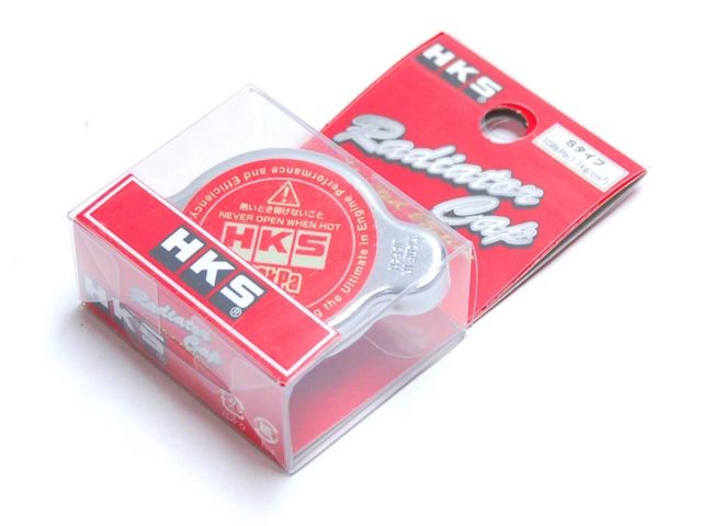 FR SPORT HKS D1 Limited Edition radiator cap, 1.1 kg/cm² pressure, sleek automotive engine component with branding details.